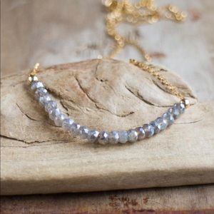 14k Mystic Labradorite Gemstone Gold Bar Necklace